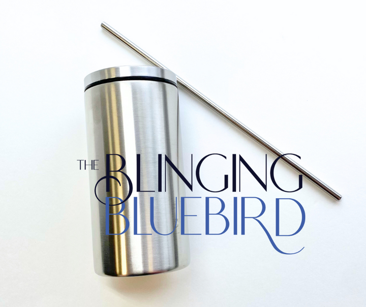 Skinny Double Wall Stainless Steel Tumbler With Screw Lid And Metal Straw