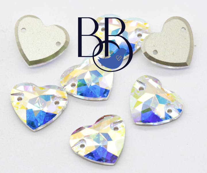 Crystal AB Fat Heart Shape Sew-On Rhinestones