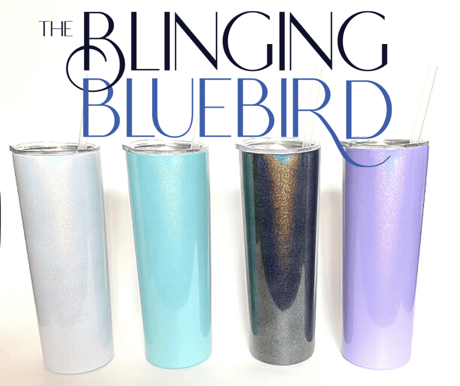 20oz Black Glitter Double Wall Skinny Stainless Steel Tumbler - The Blinging Bluebird