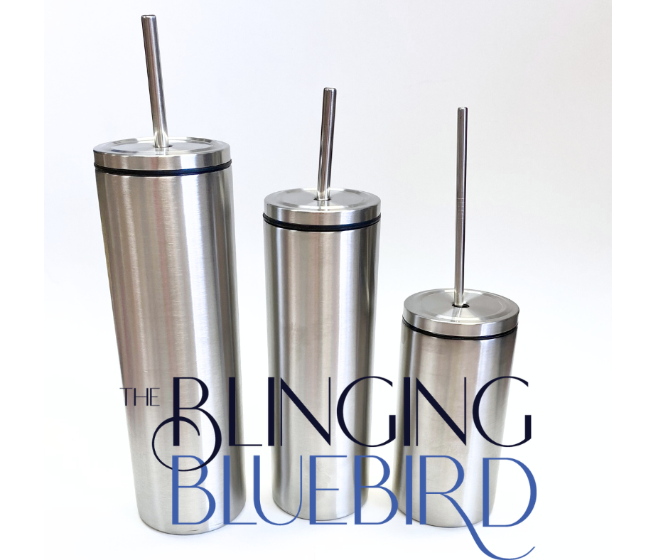 Skinny Double Wall Stainless Steel Tumbler With Screw Lid And Metal Straw
