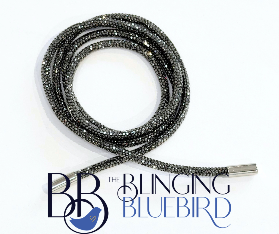 Rhinestone Hoodie Strings - Black Diamond