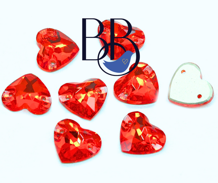Light Siam Fat Heart Shape Sew-On Rhinestones
