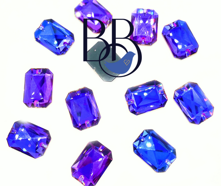 Violet Blue Rectangle Octagon Sew-On Rhinestones
