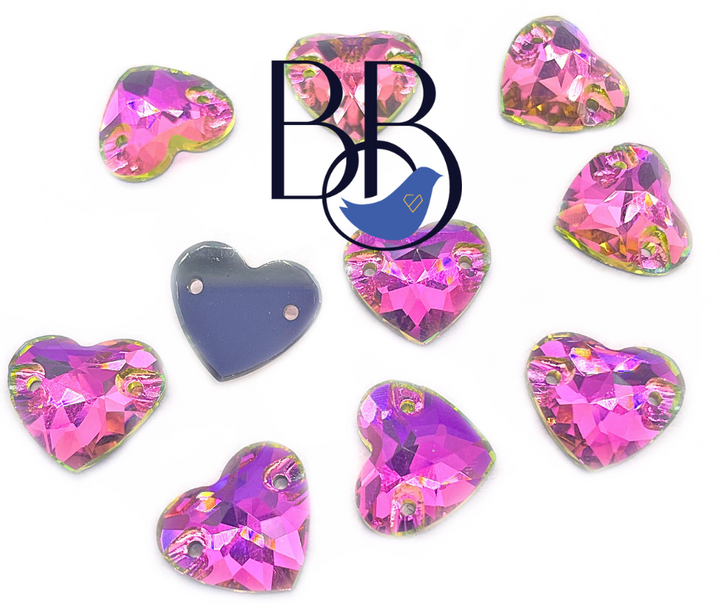 Vitrail Rose Fat Heart Shape Sew-On Rhinestones