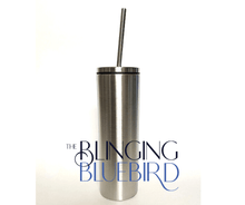 Charger l&#39;image dans la galerie, 20oz Skinny Double Wall Stainless Steel Tumbler With Screw Lid And Metal Straw - The Blinging Bluebird
