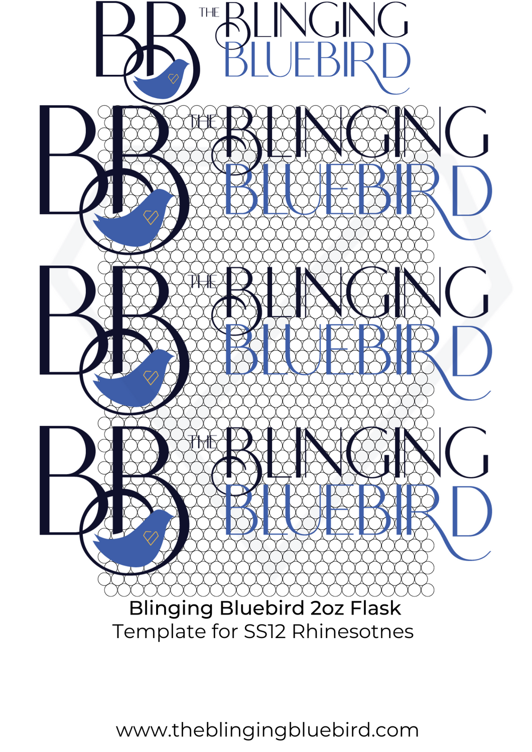 SS12 -2oz Blinging Bluebird Flask Honeycomb Pattern Template